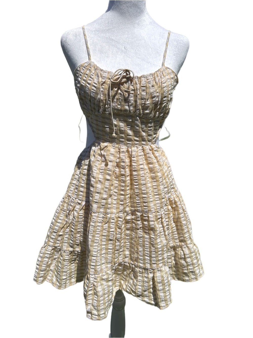Cotton Candy Light Yellow and blue Striped Sundress cut out medium